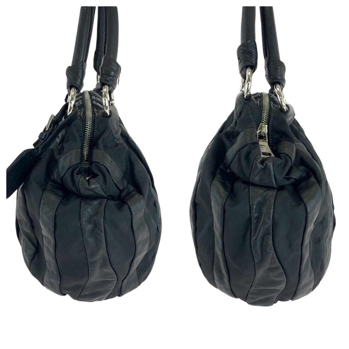 PRADA Handbag Nylon Black Silver Metal logo