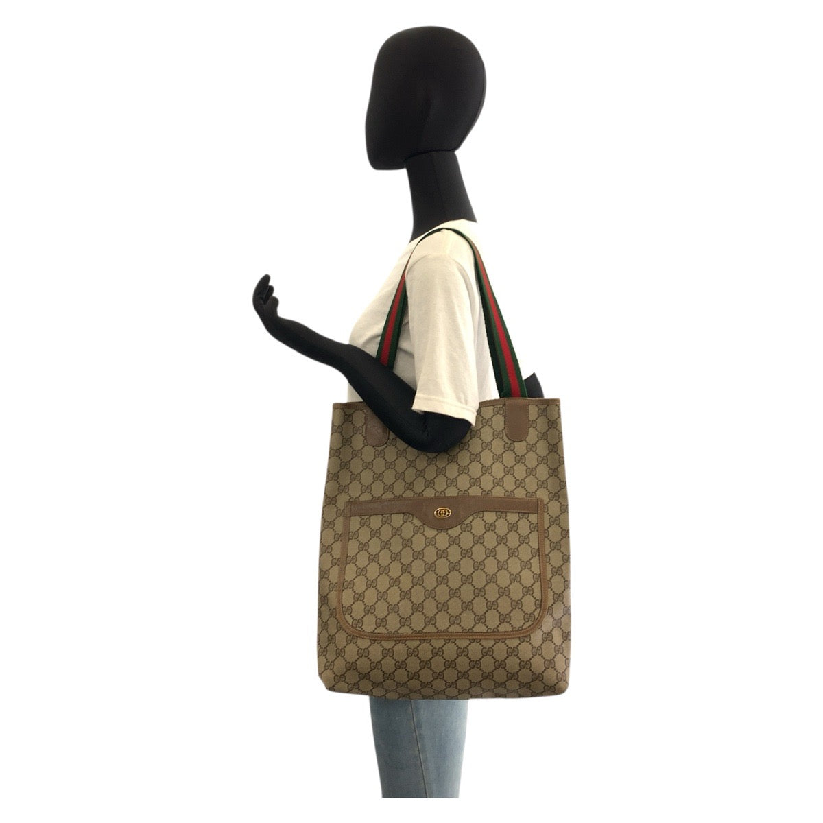 GUCCI Tote Bag 39 02 003 GG Supreme Canvas Beige brown Sherry Line Old Gucci