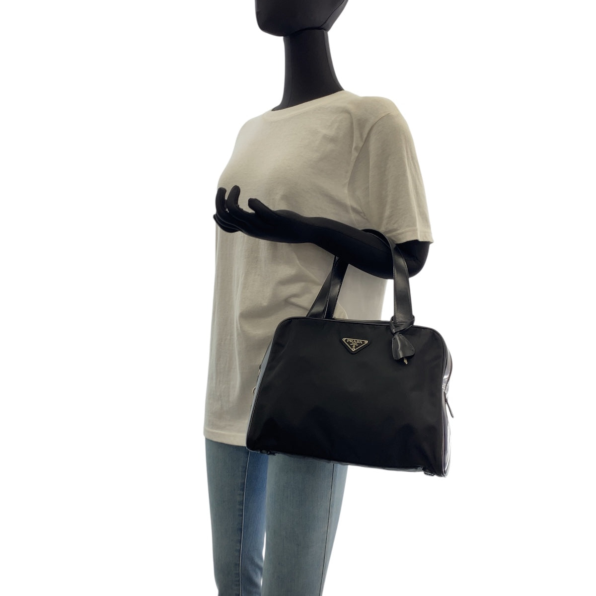 PRADA Handbag Nylon Black SilverMetal Test Triangle With logo
