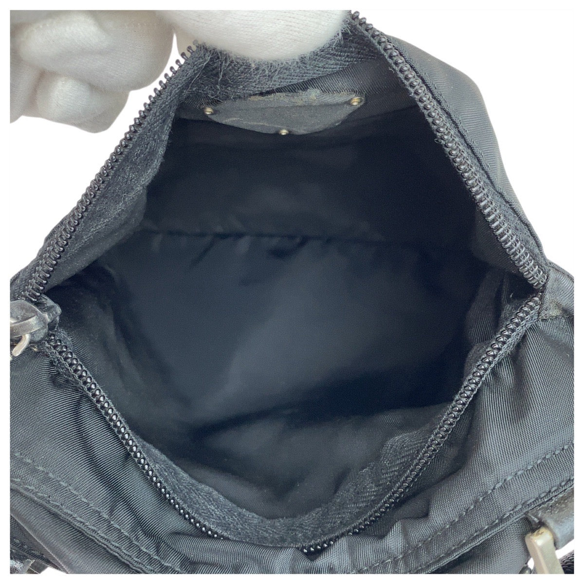 PRADA Shoulder Bag Nylon Black SilverMetal Test Triangle With logo