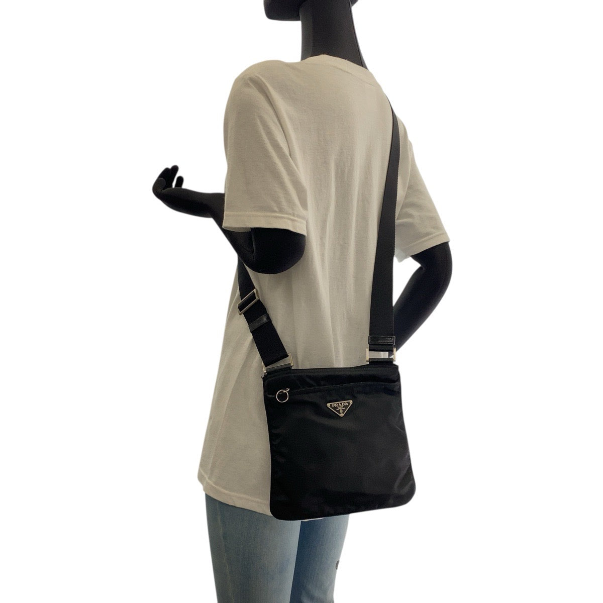 PRADA Shoulder Bag Nylon Black SilverMetal Test Triangle With logo