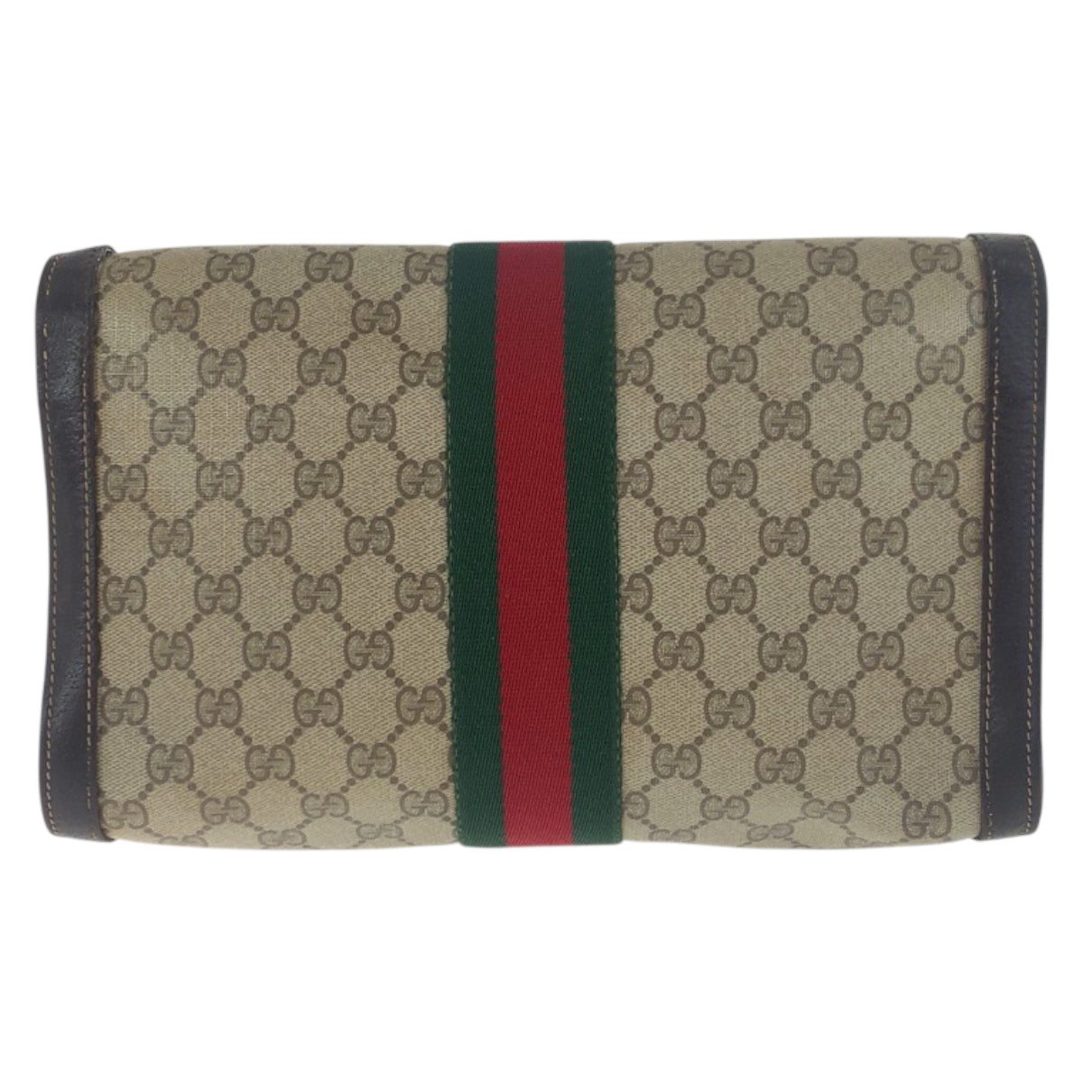 GUCCI Clutch bag GG Supreme Canvas Brown Gold Metal Old Gucci Shelly Line Interlocking