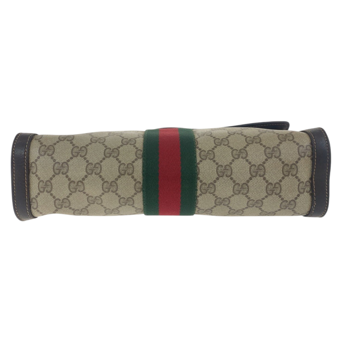 GUCCI Clutch bag GG Supreme Canvas Brown Gold Metal Old Gucci Shelly Line Interlocking