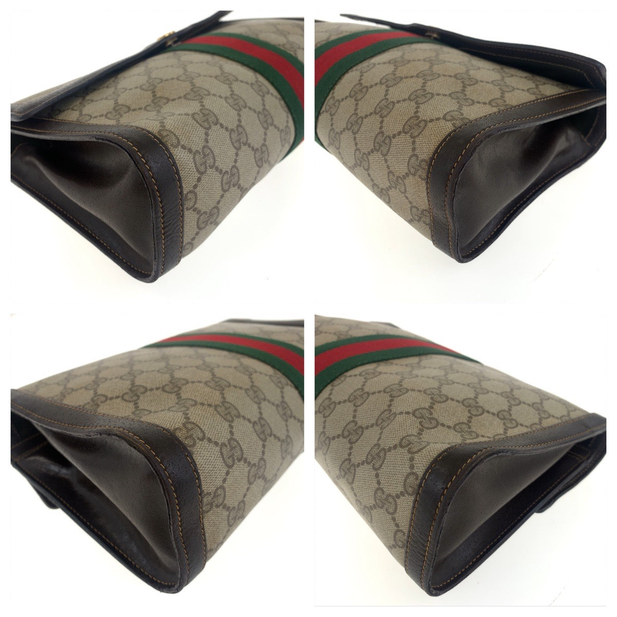 GUCCI Clutch bag GG Supreme Canvas Brown Gold Metal Old Gucci Shelly Line Interlocking