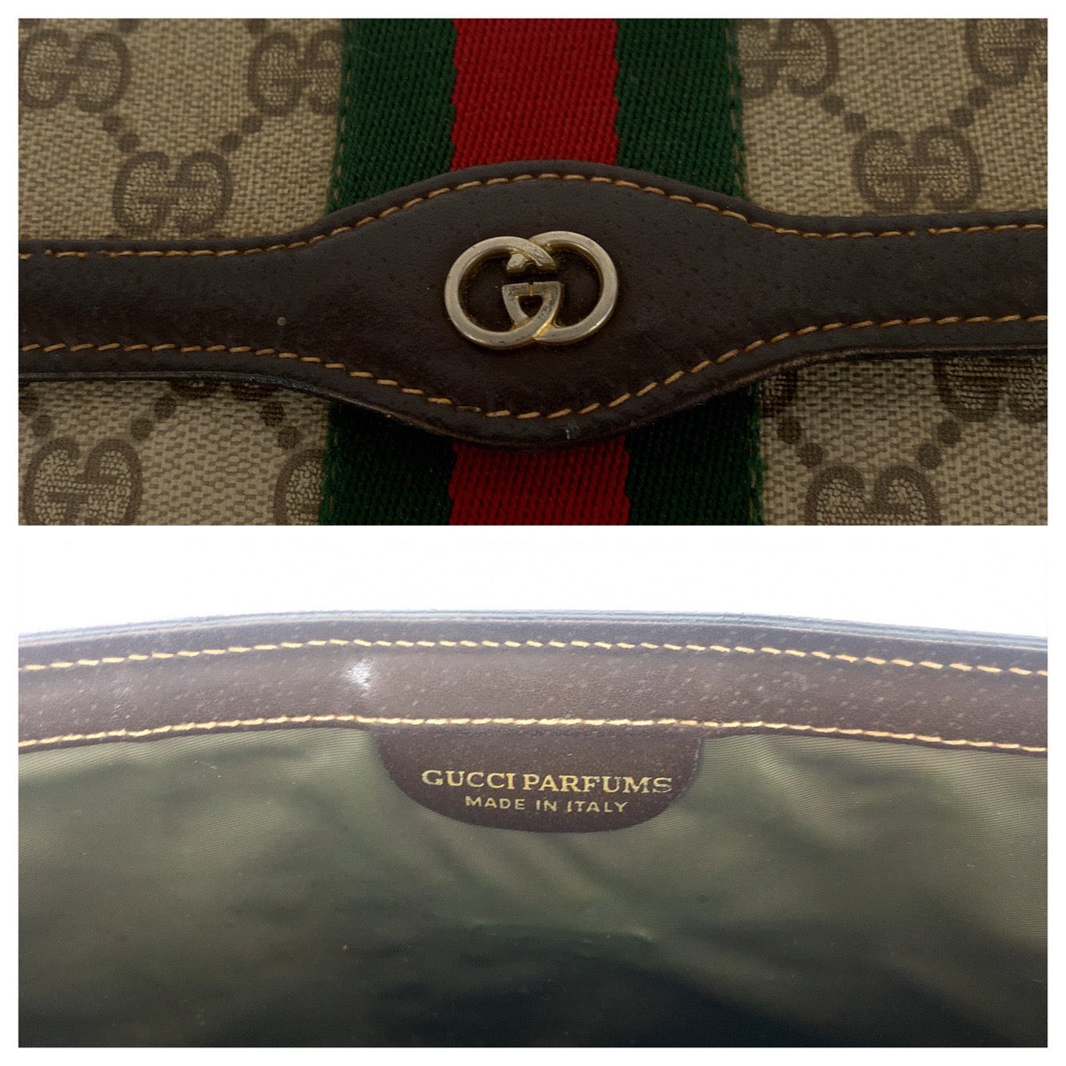GUCCI Clutch bag GG Supreme Canvas Brown Gold Metal Old Gucci Shelly Line Interlocking