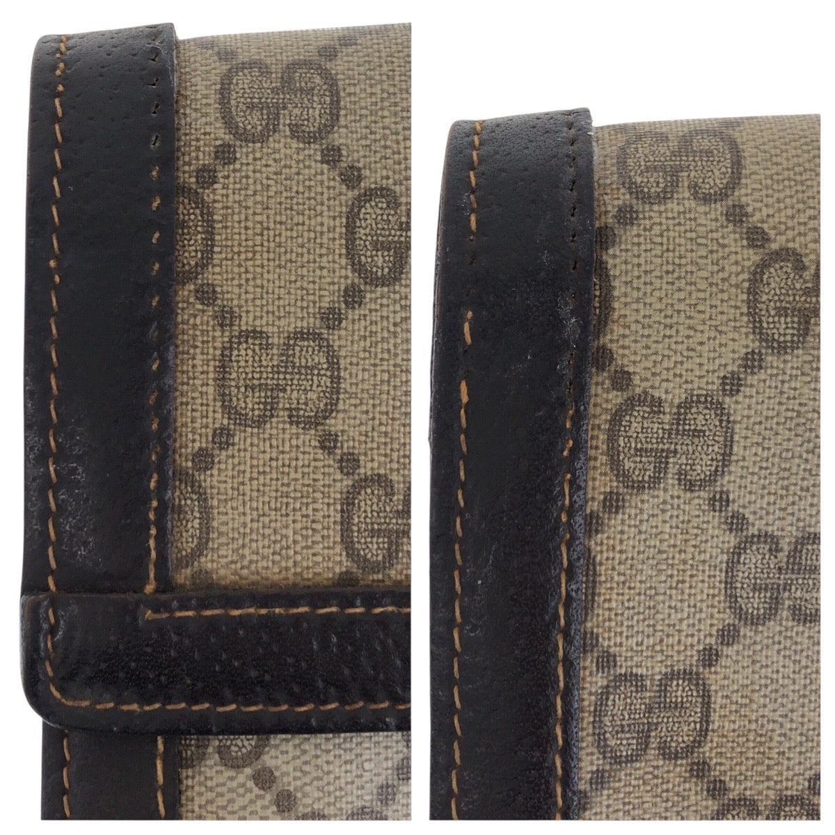 GUCCI Clutch bag GG Supreme Canvas Brown Gold Metal Old Gucci Shelly Line Interlocking