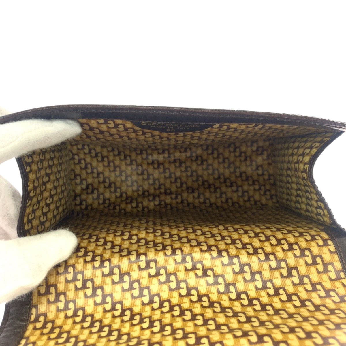GUCCI Clutch bag Suede Brown Gold Metal Old Gucci Shelly Line Gucci perfume