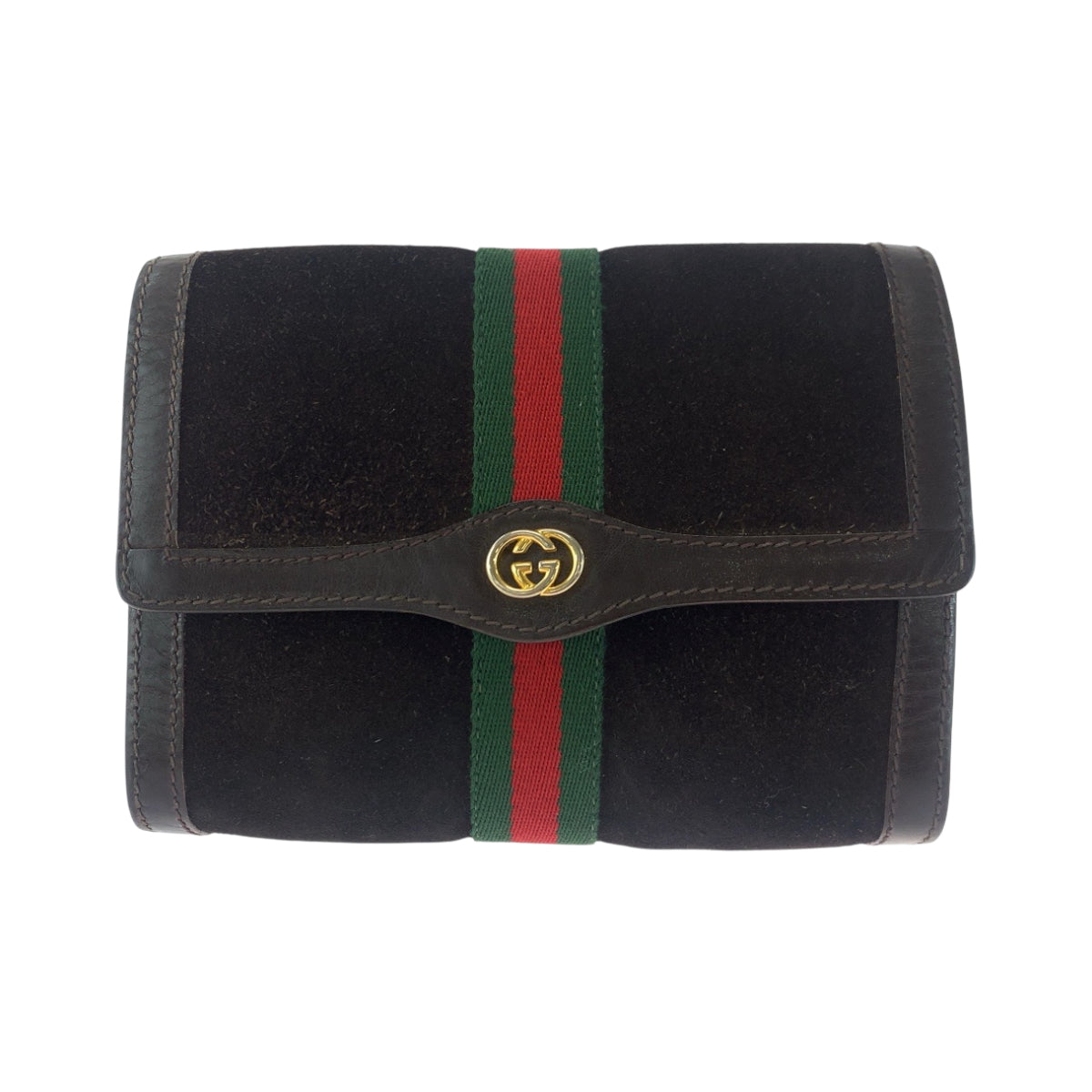 GUCCI Clutch bag Suede Brown Gold Metal Old Gucci Shelly Line Gucci perfume