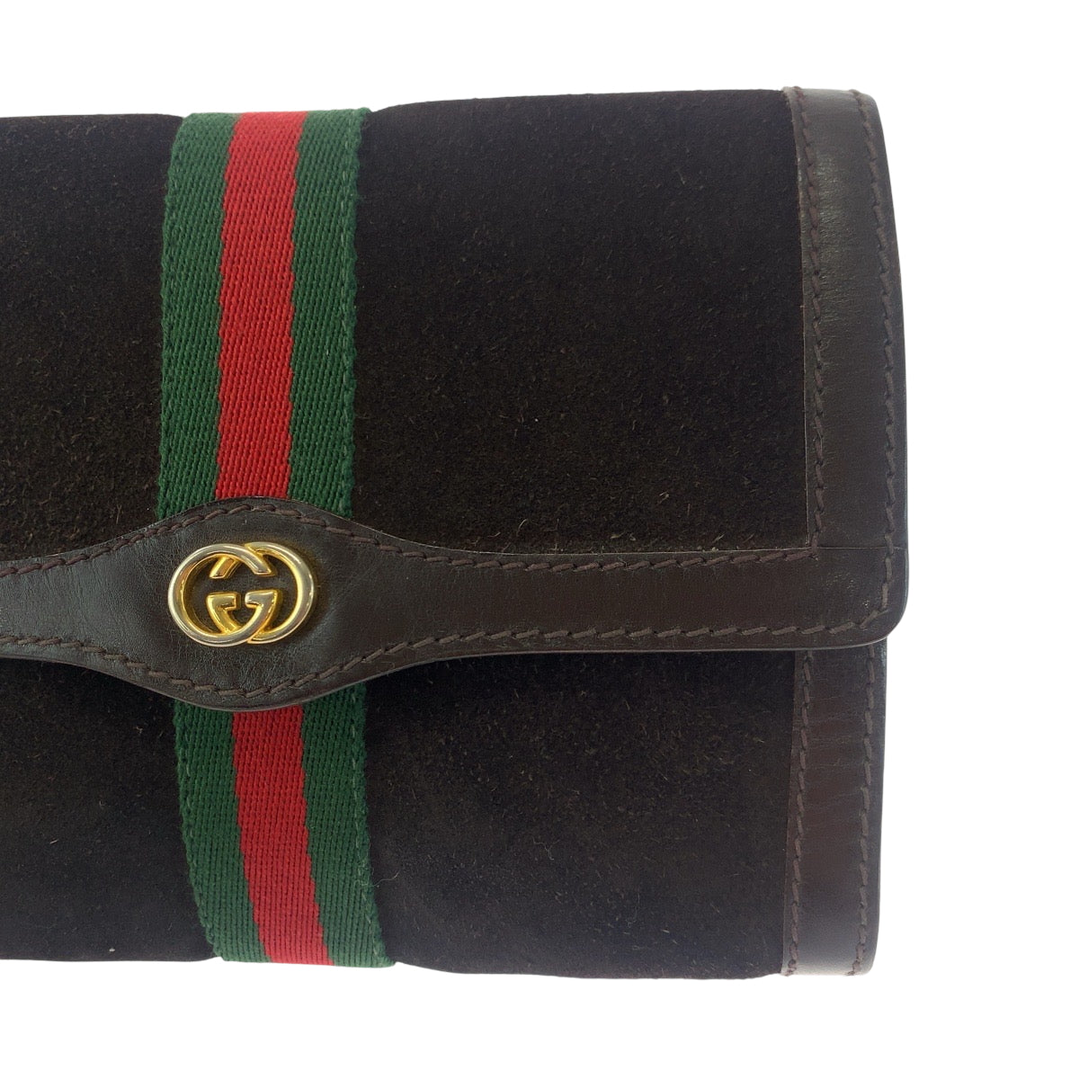 GUCCI Clutch bag Suede Brown Gold Metal Old Gucci Shelly Line Gucci perfume