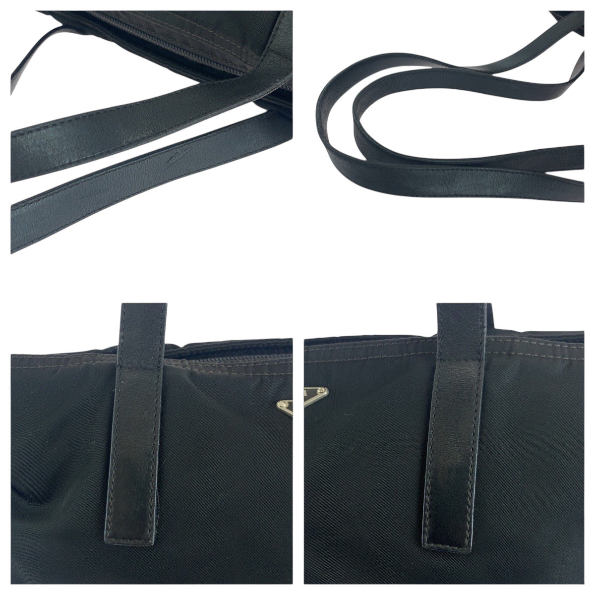 PRADA Tote Bag Nylon Black Silver Metal Test Triangle With logo