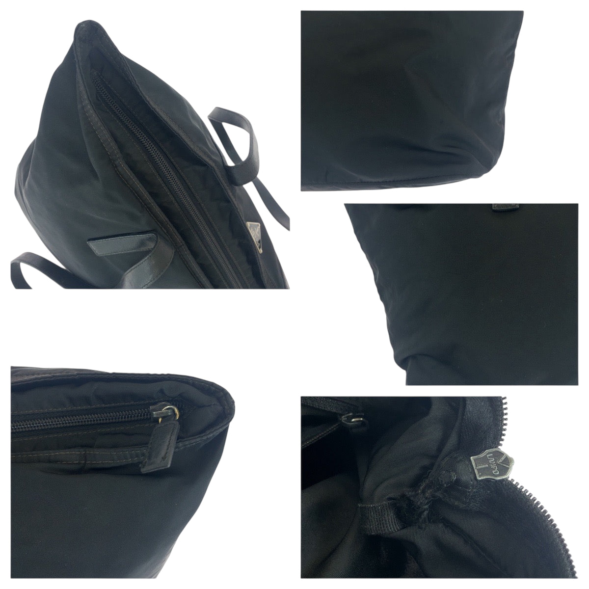 PRADA Tote Bag Nylon Black Silver Metal Test Triangle With logo