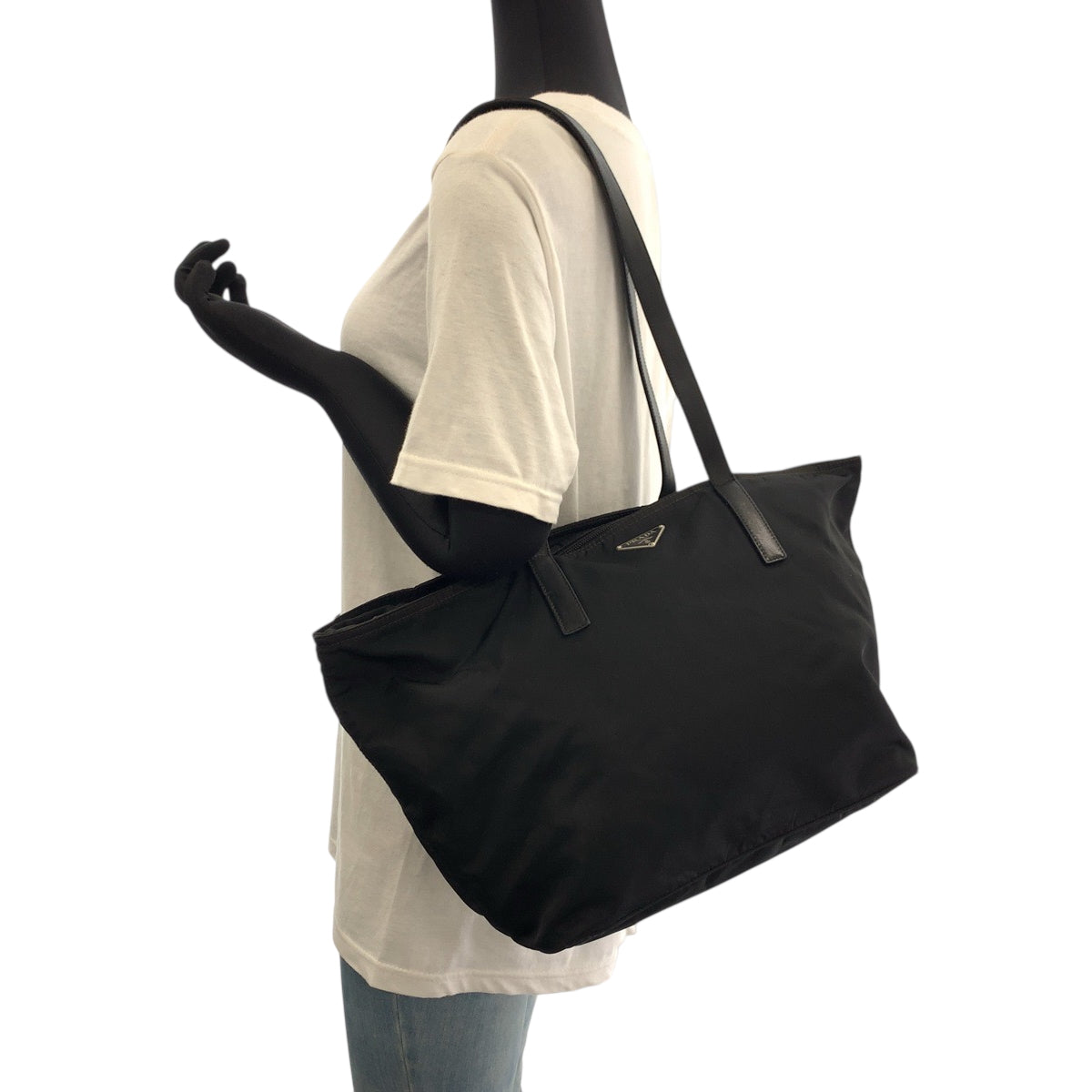 PRADA Tote Bag Nylon Black Silver Metal Test Triangle With logo