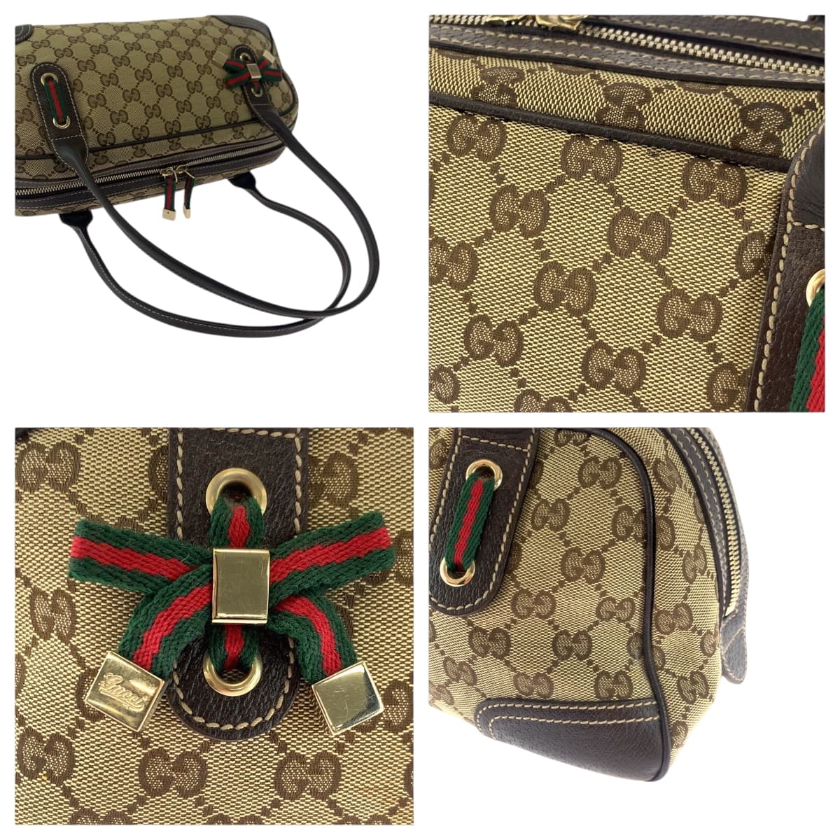 GUCCI Shoulder Bag 461720 GG canvas Beige Brown Gold Metal Sherry line Pretty