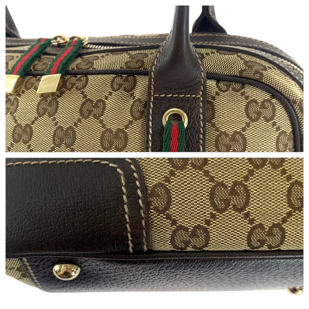 GUCCI Shoulder Bag 461720 GG canvas Beige Brown Gold Metal Sherry line Pretty