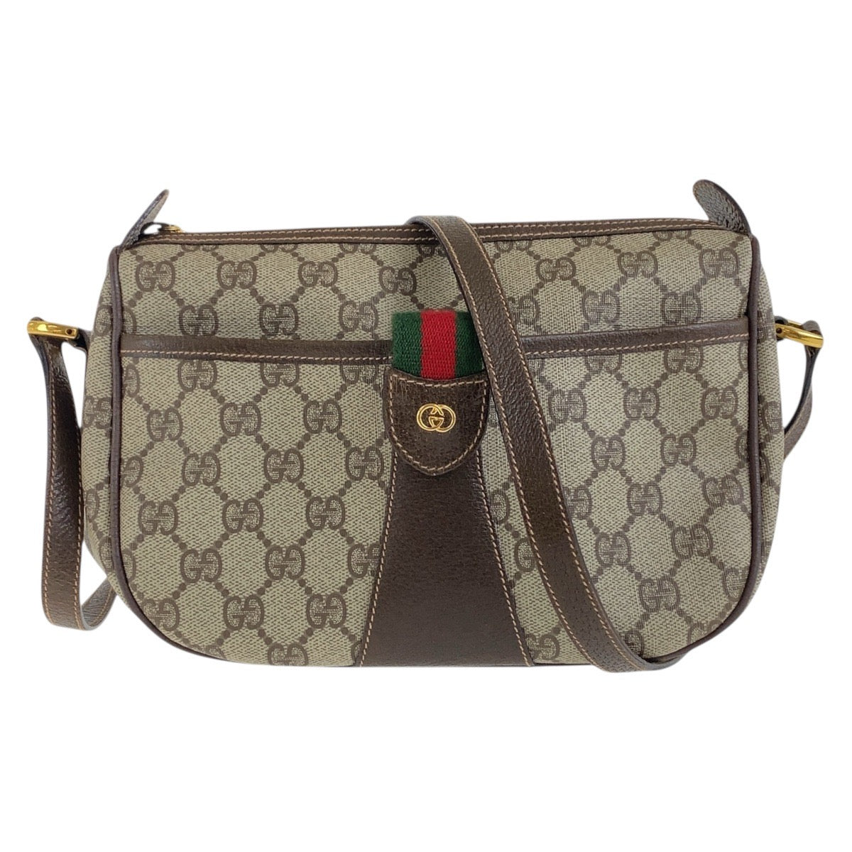 GUCCI Shoulder Bag 001 123 6177 GG Supreme Canvas Beige Brown Gold Metal Old Gucci Shelly Line
