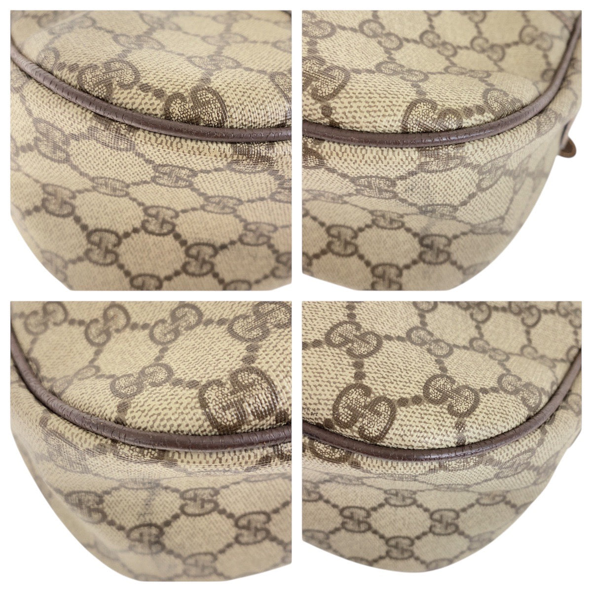 GUCCI Shoulder Bag 001 123 6177 GG Supreme Canvas Beige Brown Gold Metal Old Gucci Shelly Line