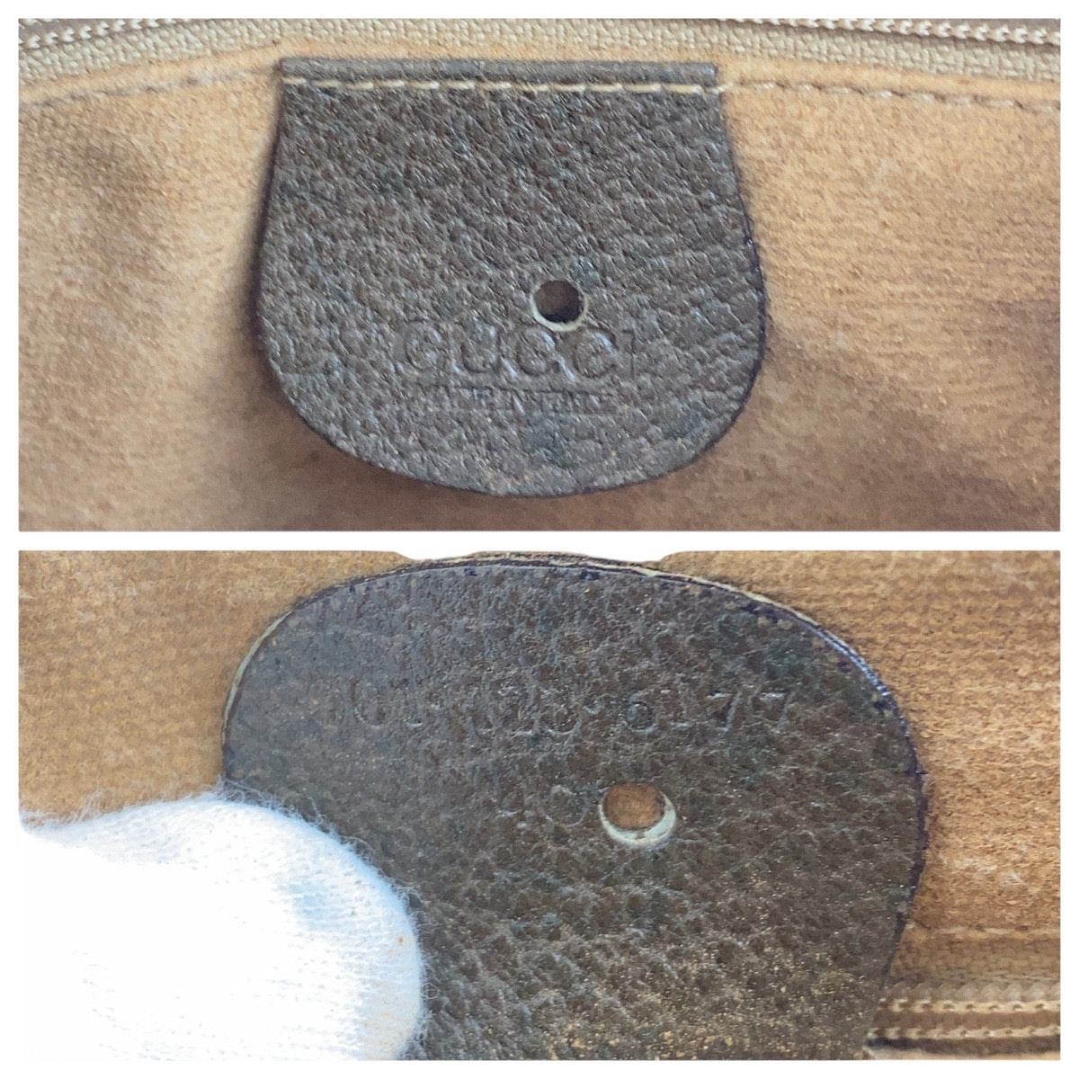 GUCCI Shoulder Bag 001 123 6177 GG Supreme Canvas Beige Brown Gold Metal Old Gucci Shelly Line