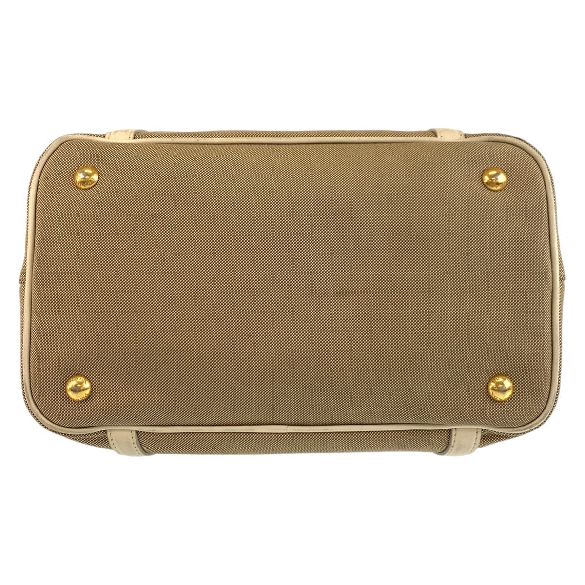 PRADA Tote Bag canvas Beige Gold Metal Logo jacquard