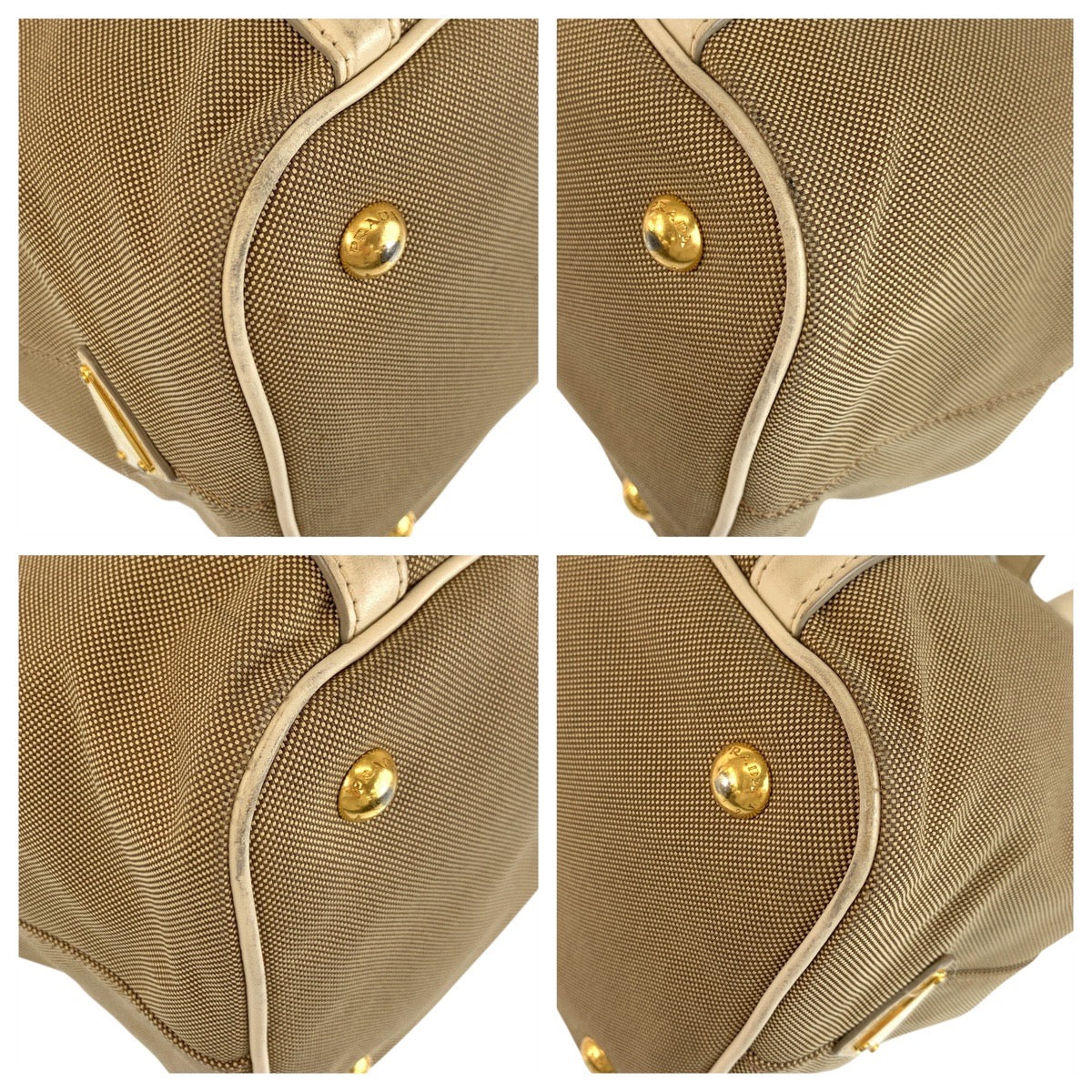 PRADA Tote Bag canvas Beige Gold Metal Logo jacquard