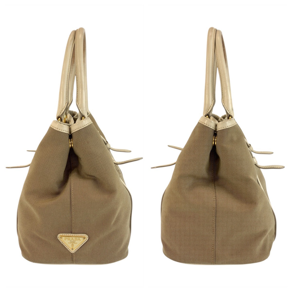 PRADA Tote Bag canvas Beige Gold Metal Logo jacquard