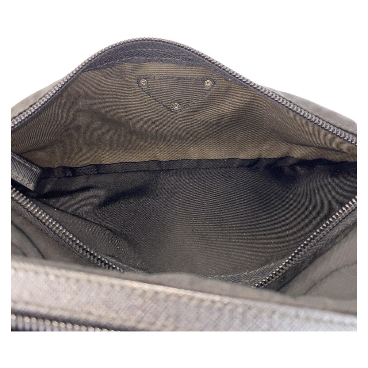PRADA Clutch bag Nylon Black SilverMetal Testo Saffiano leather Triangle With logo