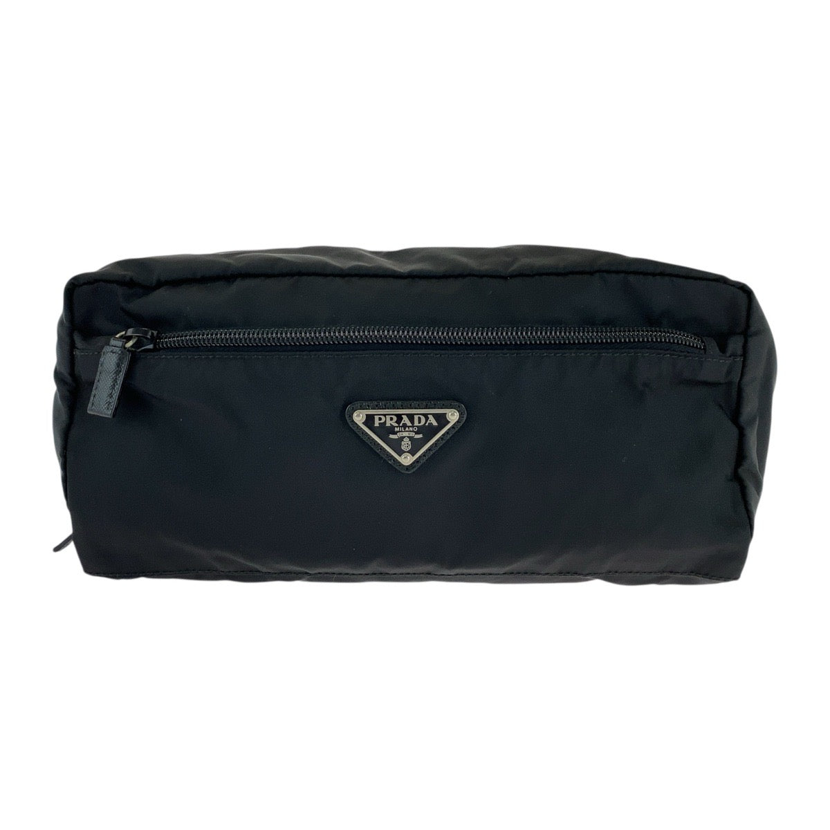PRADA Clutch bag Nylon Black SilverMetal Testo Saffiano leather Triangle With logo