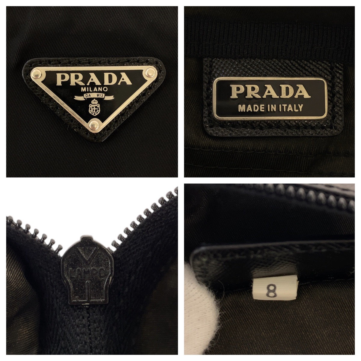 PRADA Clutch bag Nylon Black SilverMetal Testo Saffiano leather Triangle With logo