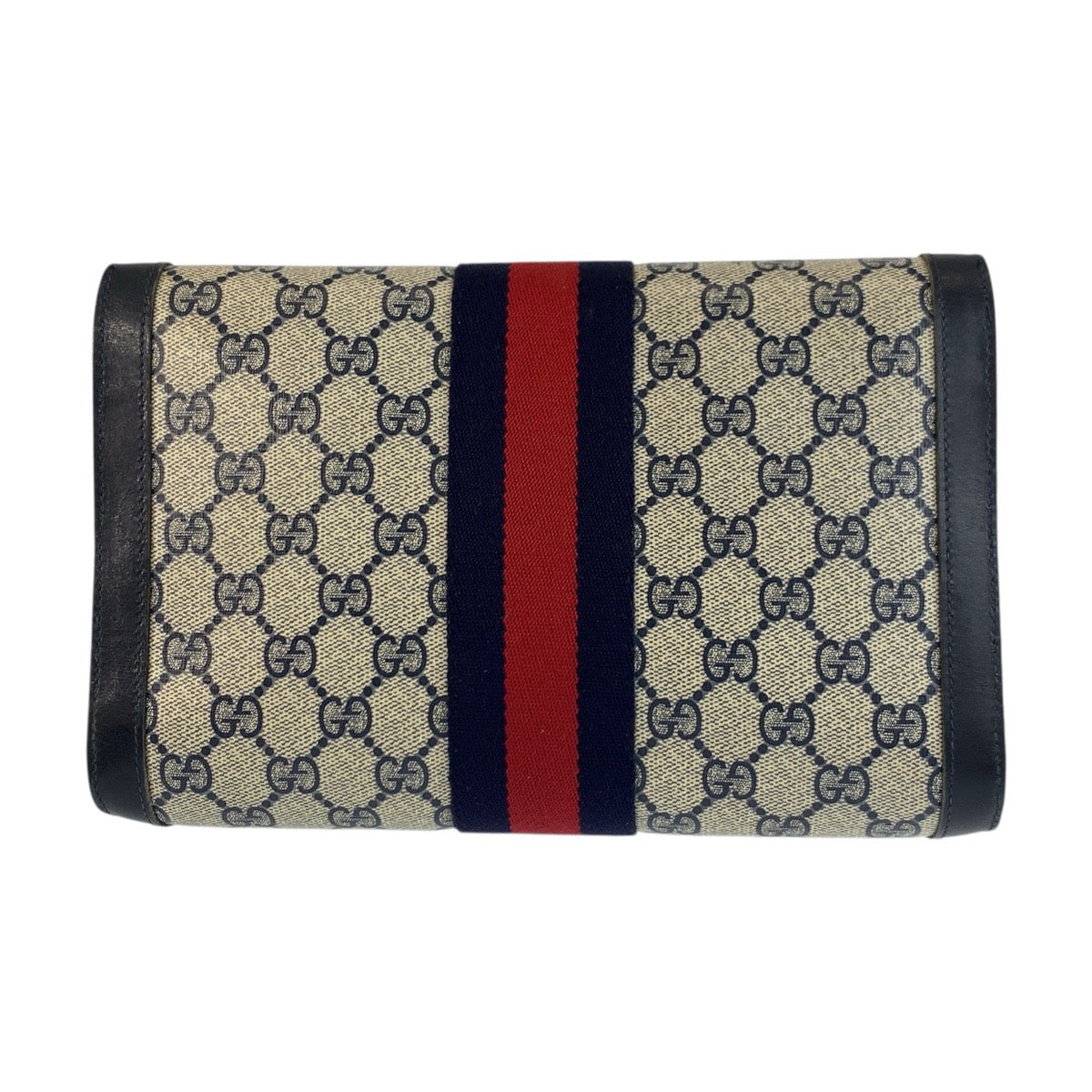 GUCCI Clutch bag 38 GG Supreme Canvas Gray Navy Gold Metal Sherry line