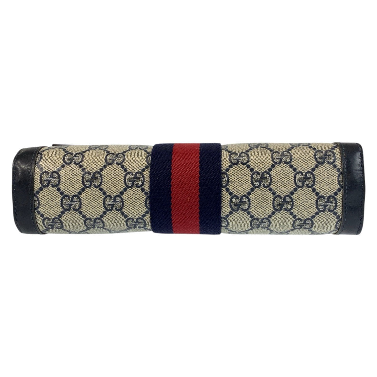 GUCCI Clutch bag 38 GG Supreme Canvas Gray Navy Gold Metal Sherry line