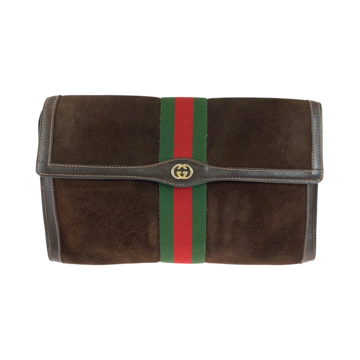 GUCCI Clutch bag Suede Brown Red Green GoldMetal GUCCI PARFUMS Old Gucci Sherry Line