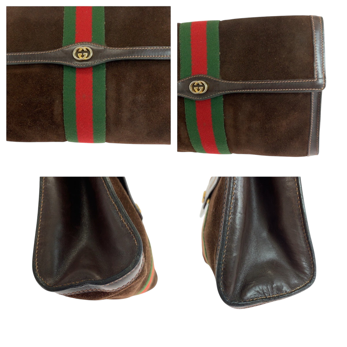 GUCCI Clutch bag Suede Brown Red Green GoldMetal GUCCI PARFUMS Old Gucci Sherry Line