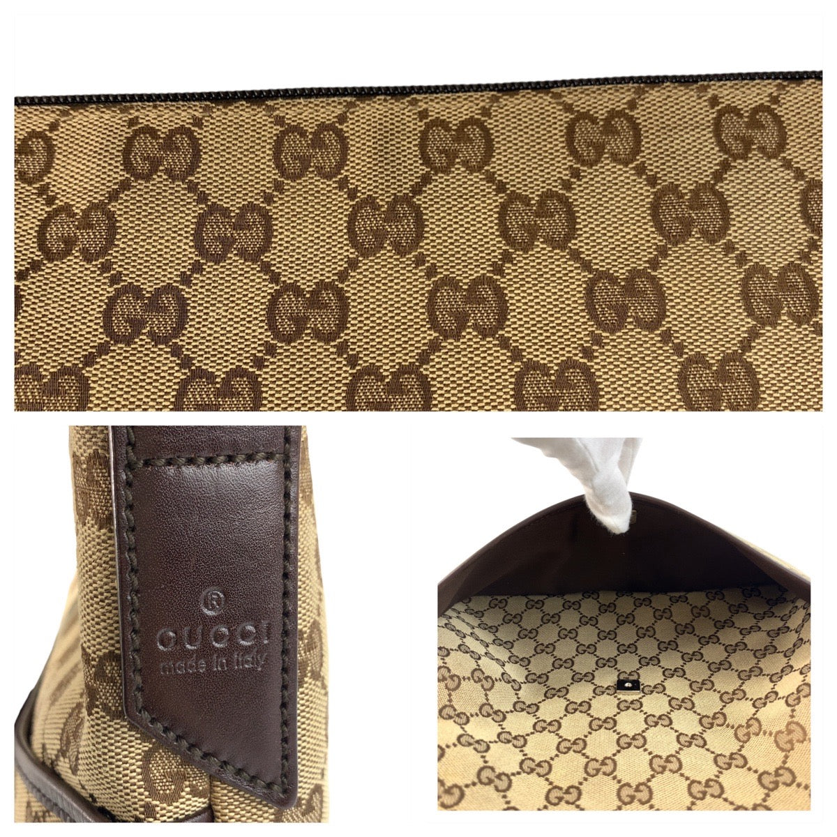GUCCI Shoulder Bag 145857 GG canvas Beige Brown SilverMetal