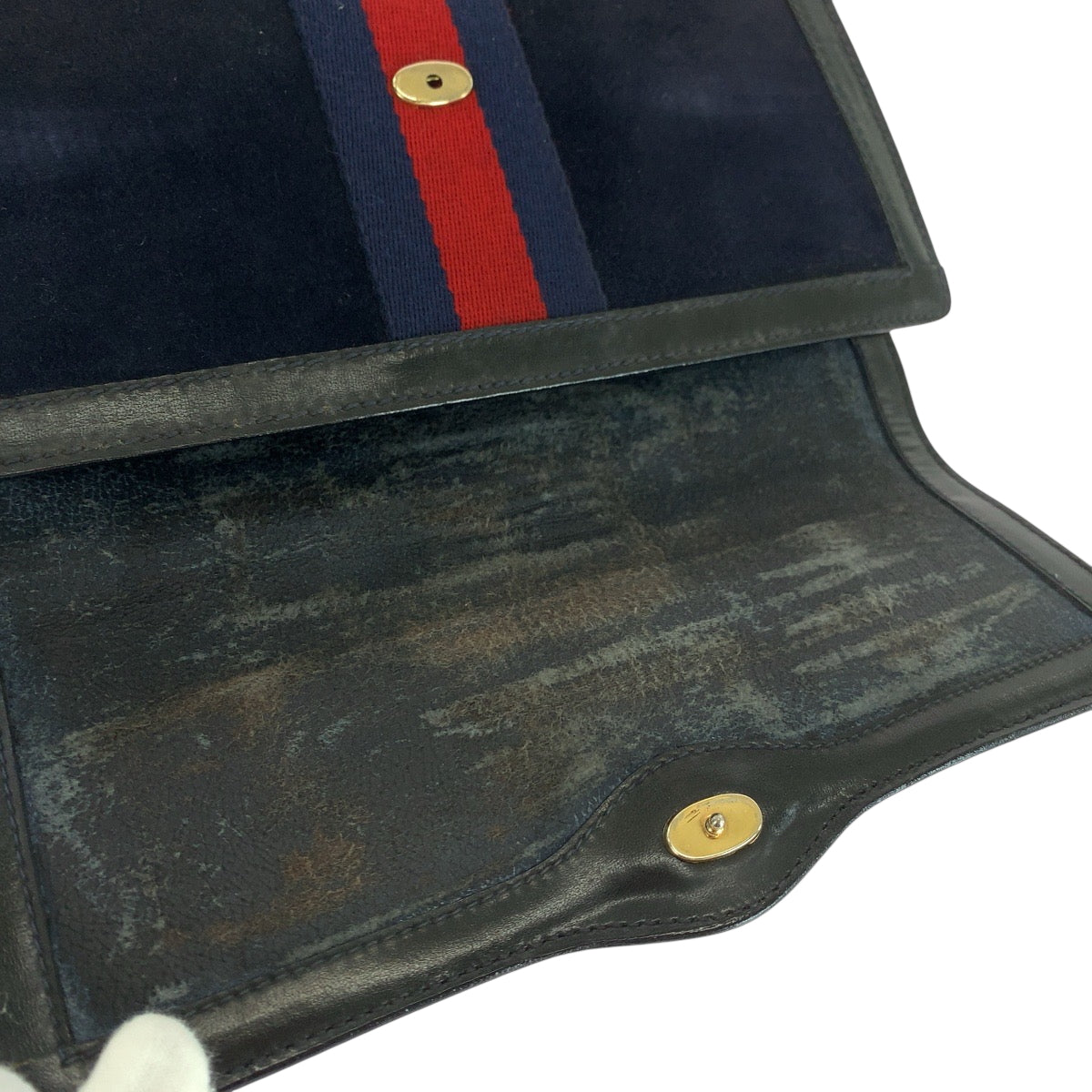 GUCCI Clutch bag 67 014 3088 Suede Navy Red Gold Metal Old Gucci