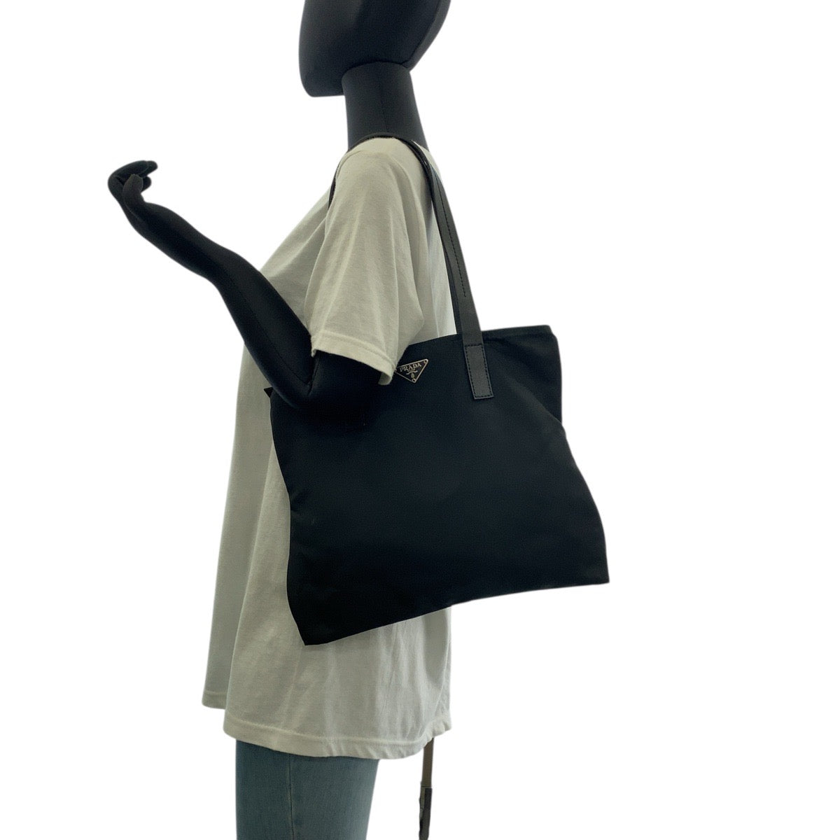 PRADA Tote Bag Nylon Black SilverMetal Test Triangle With logo