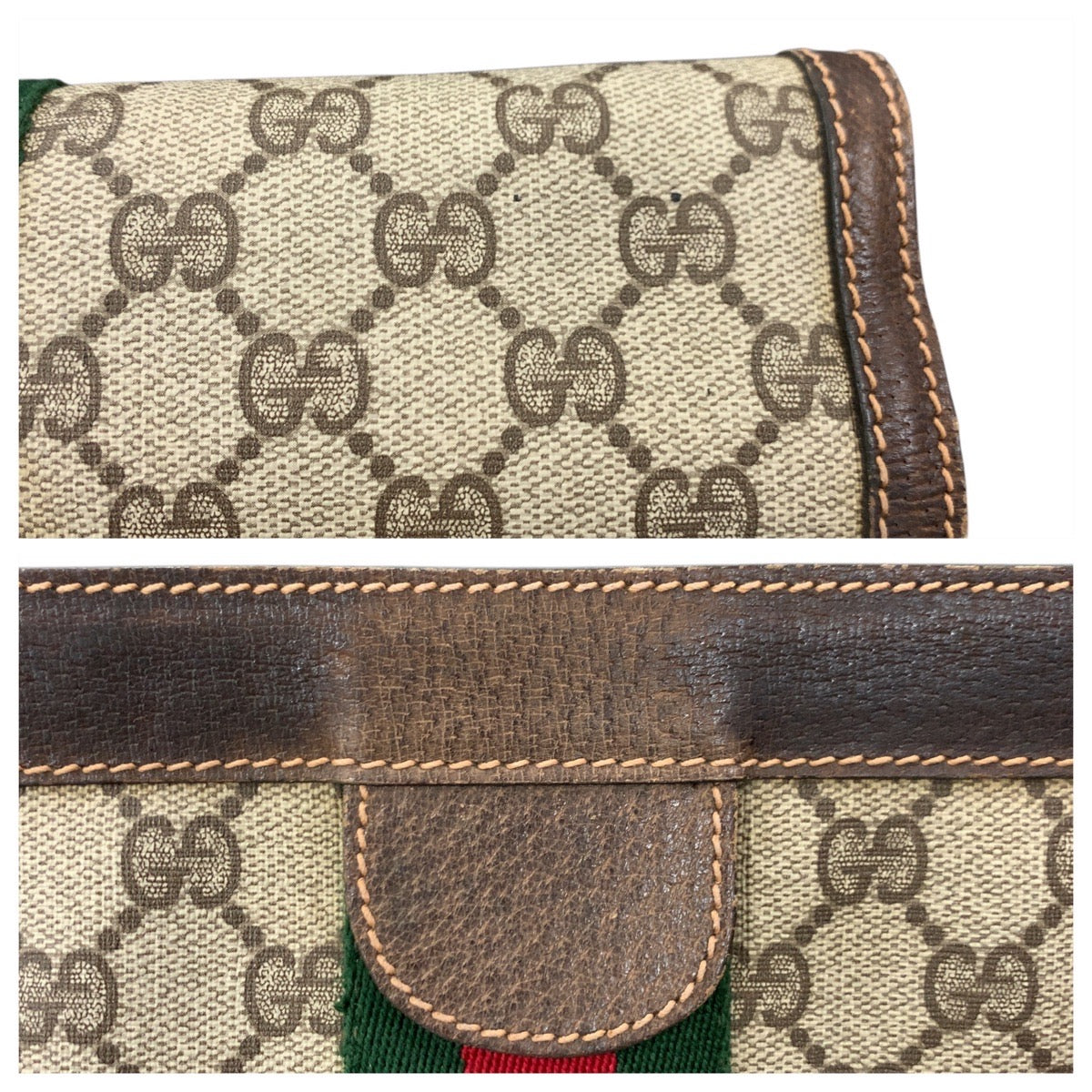 GUCCI Clutch bag 41 001 2825 28 GG Supreme Canvas Beige brown Sherry Line Old Gucci