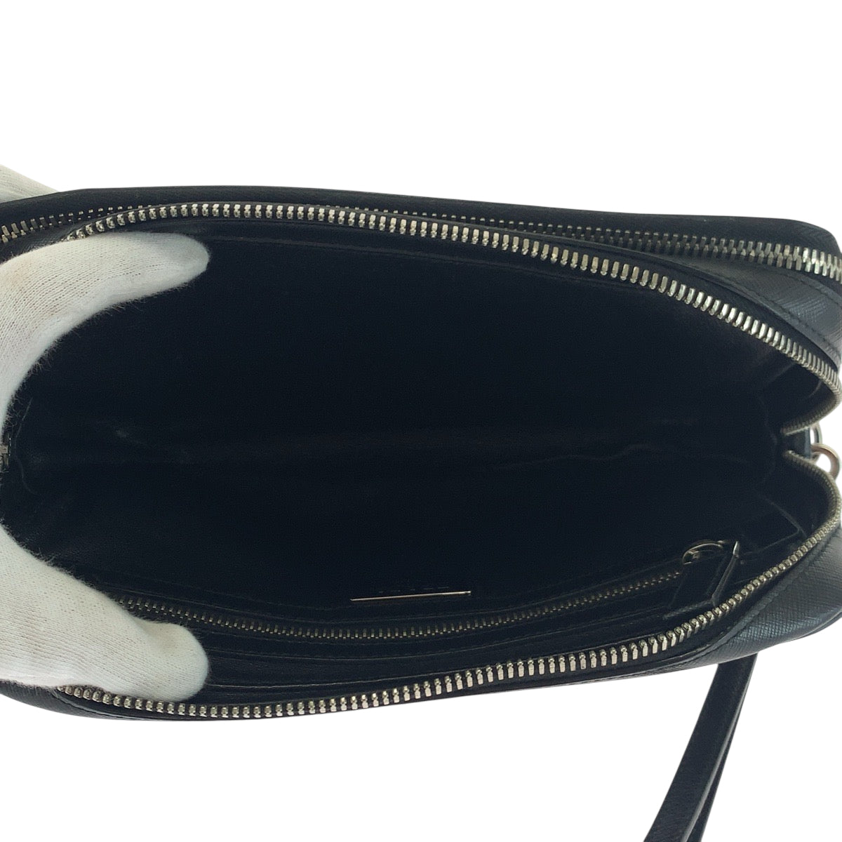 PRADA Clutch bag leather Black SilverMetal Safiano leather logo