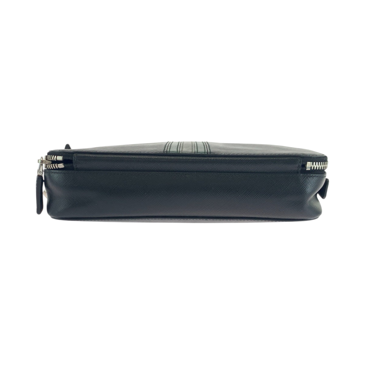 PRADA Clutch bag leather Black SilverMetal Safiano leather logo