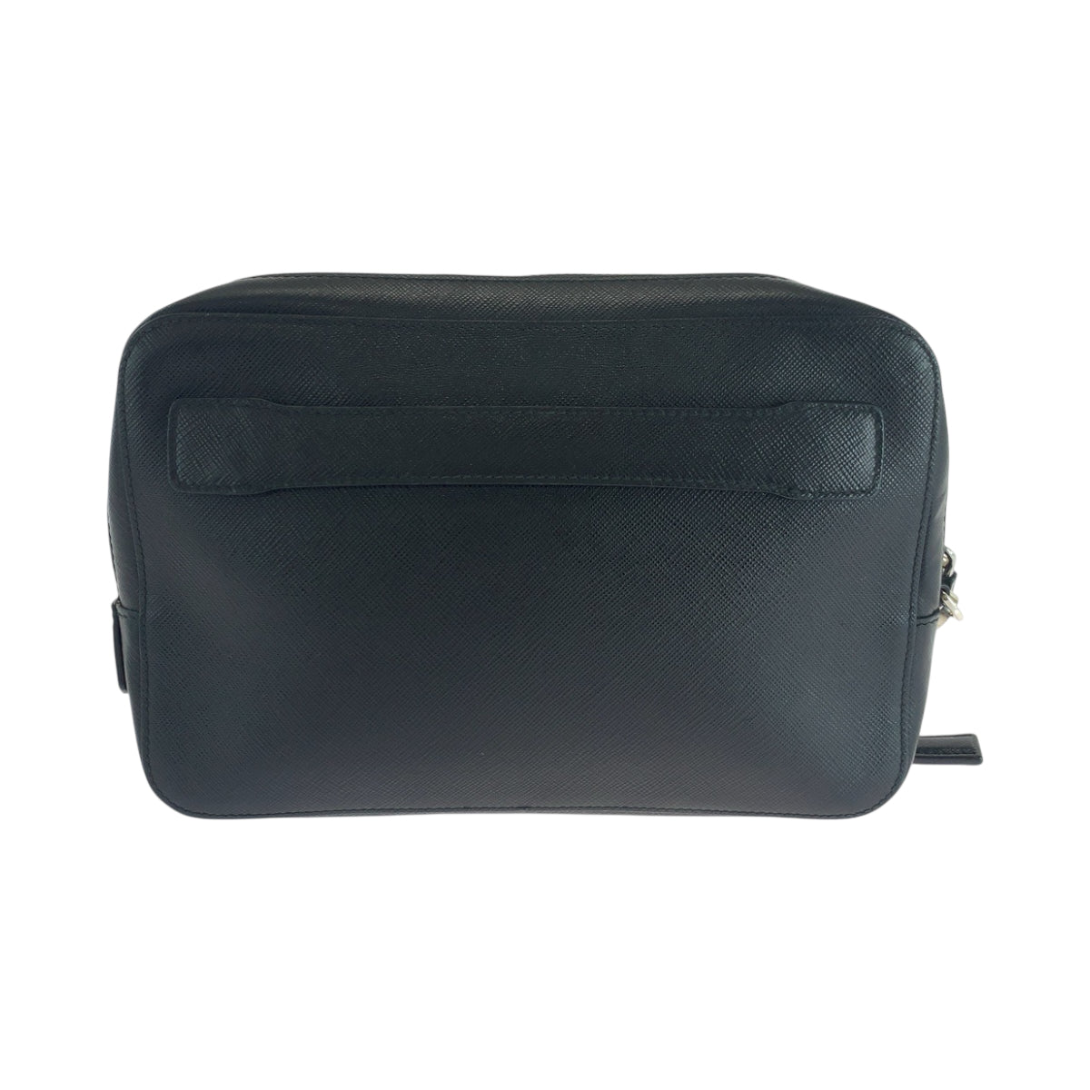 PRADA Clutch bag leather Black SilverMetal Safiano leather logo