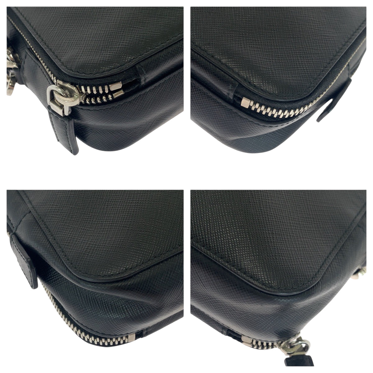 PRADA Clutch bag leather Black SilverMetal Safiano leather logo