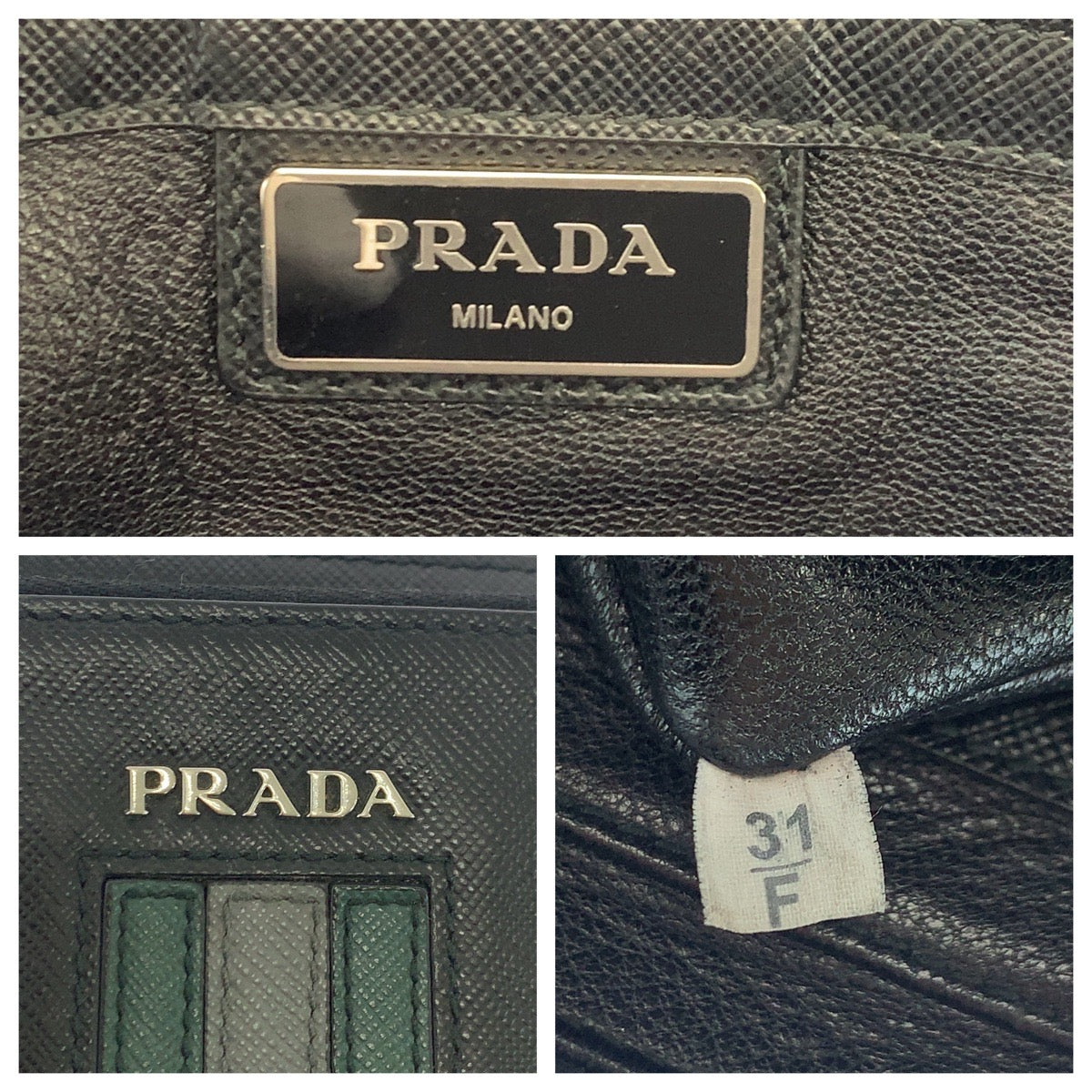 PRADA Clutch bag leather Black SilverMetal Safiano leather logo