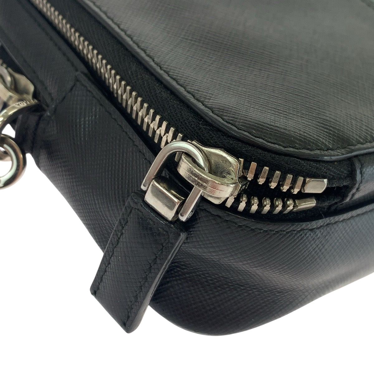 PRADA Clutch bag leather Black SilverMetal Safiano leather logo