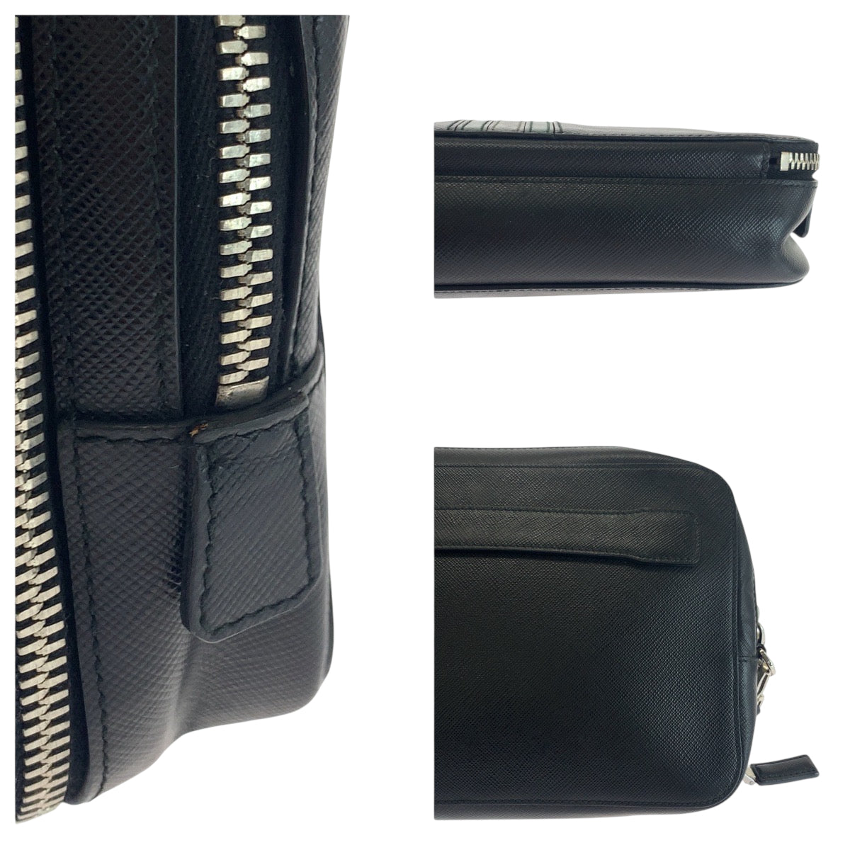 PRADA Clutch bag leather Black SilverMetal Safiano leather logo