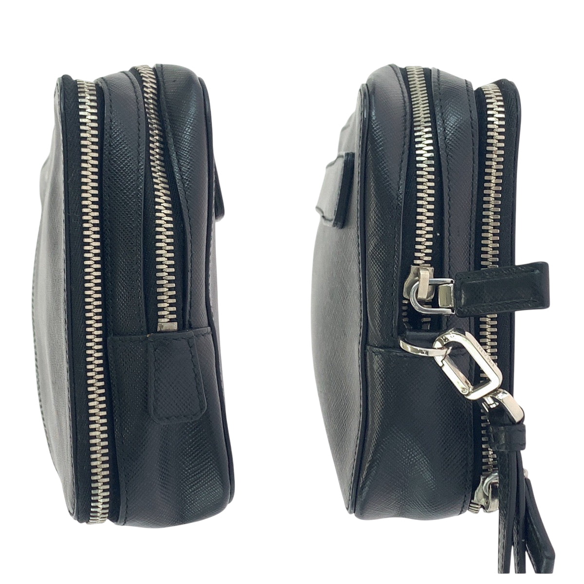 PRADA Clutch bag leather Black SilverMetal Safiano leather logo