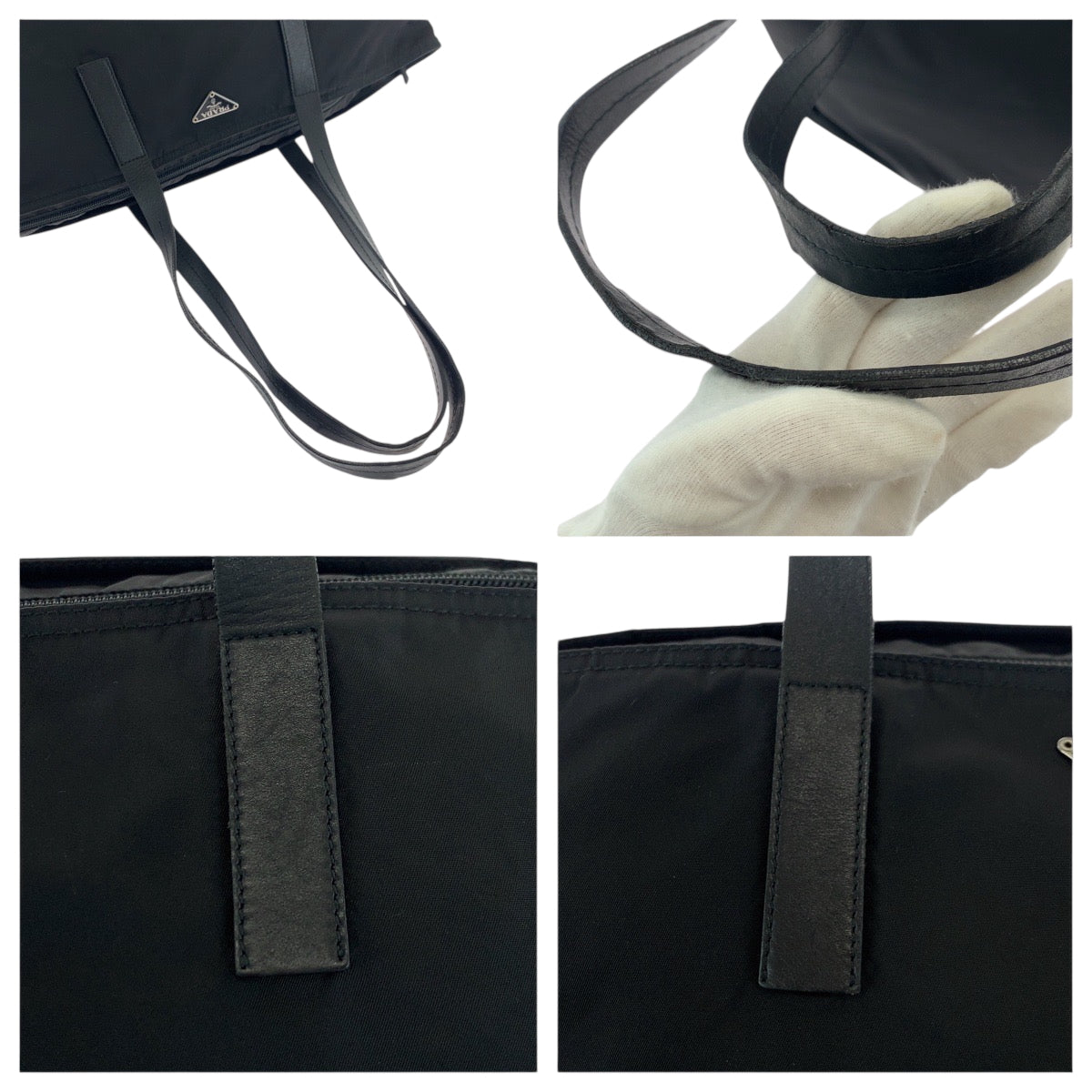 PRADA Tote Bag Nylon Black SilverMetal Test Triangle With logo