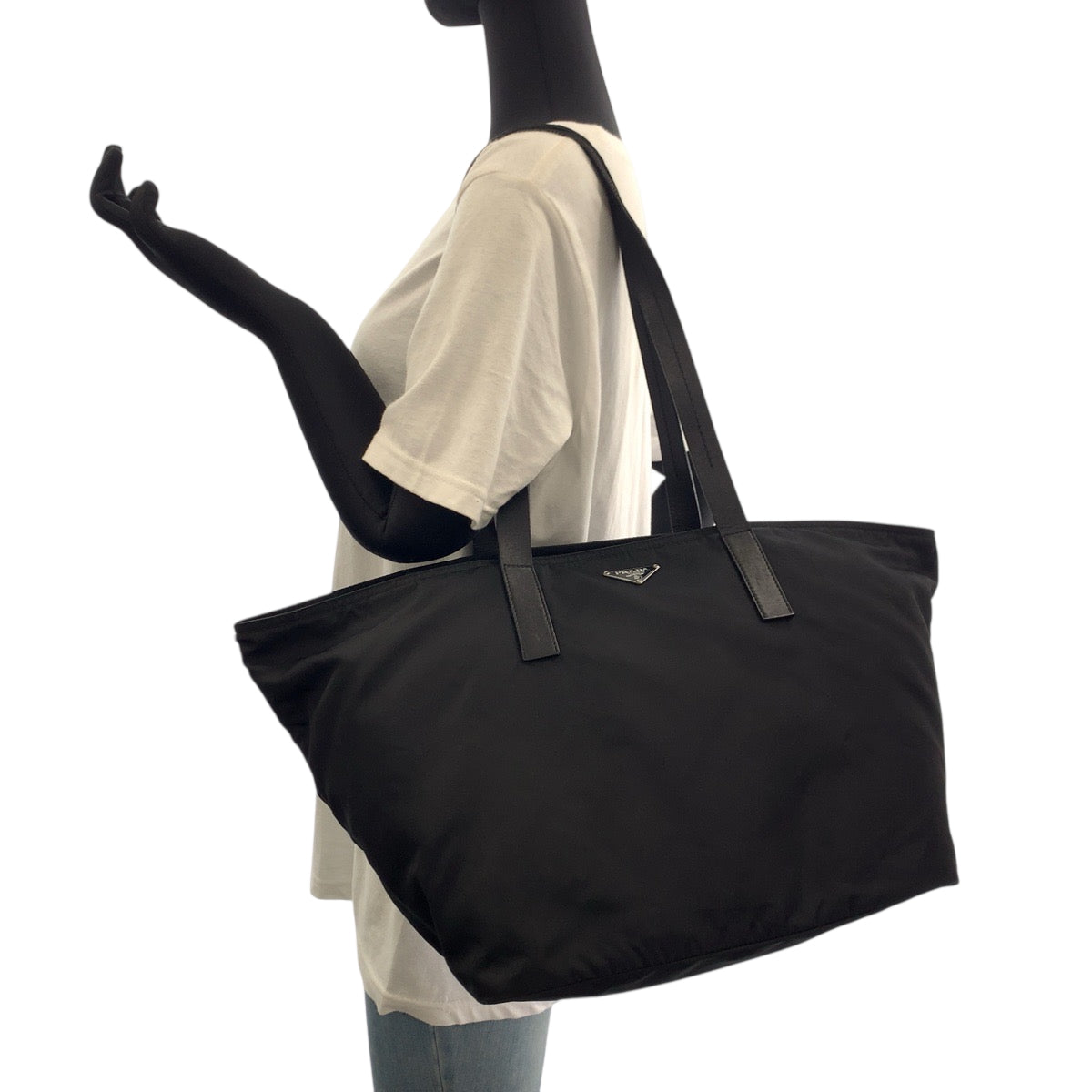 PRADA Tote Bag Nylon Black SilverMetal Test Triangle With logo