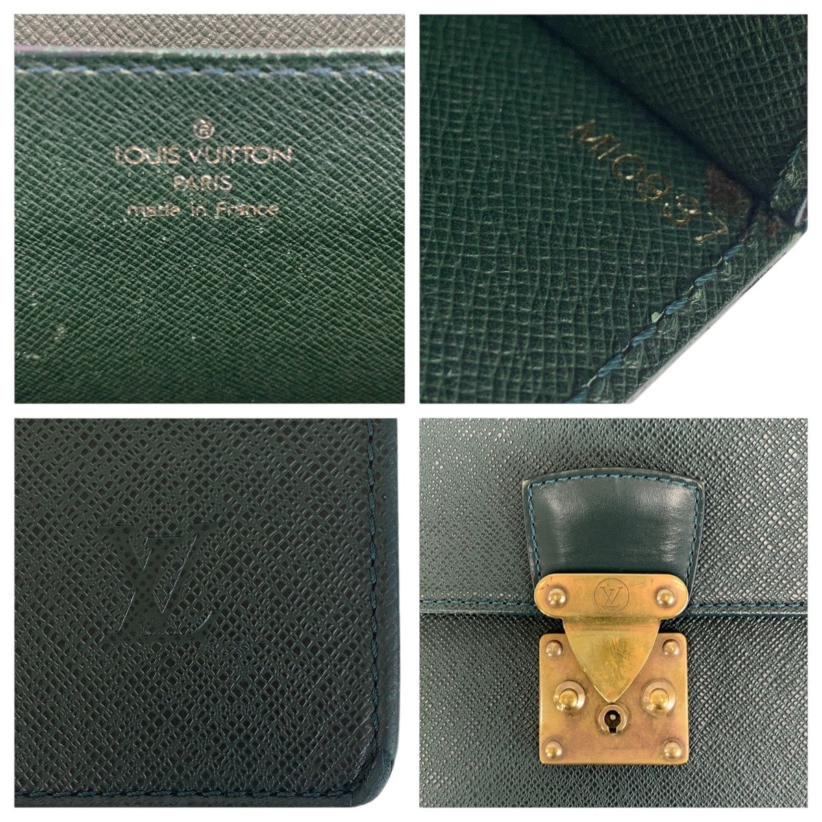 LOUIS VUITTON Business bag M30034 leather Episea Dark Green Gold Metal Taiga Moscova