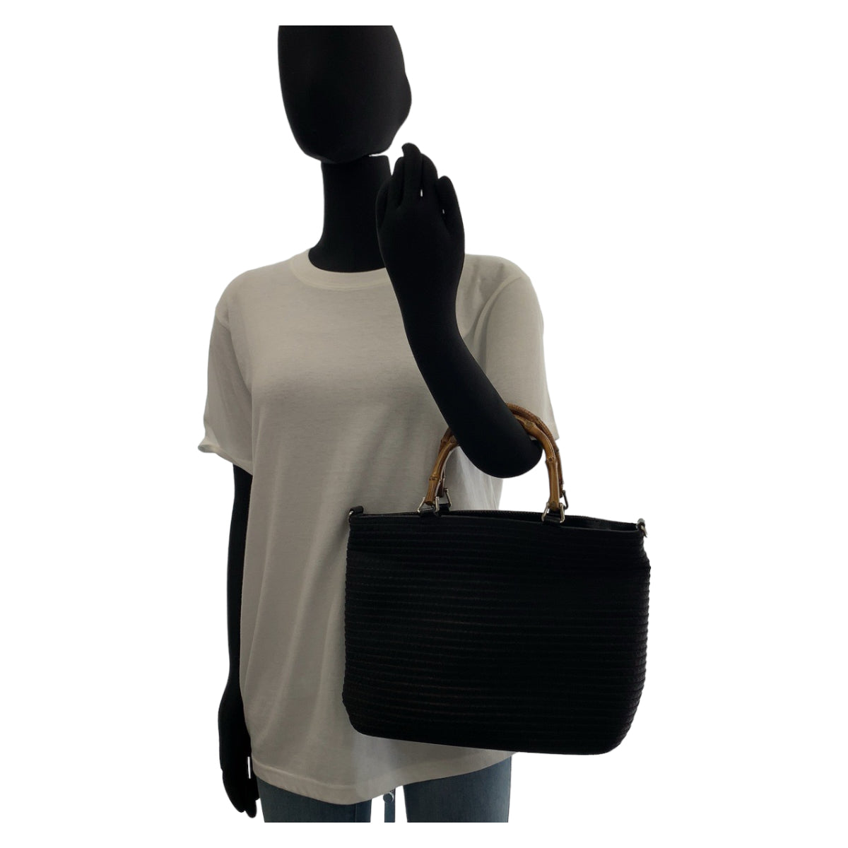 GUCCI Tote Bag 000 1998 0540 canvas Black Silver Metal Bamboo