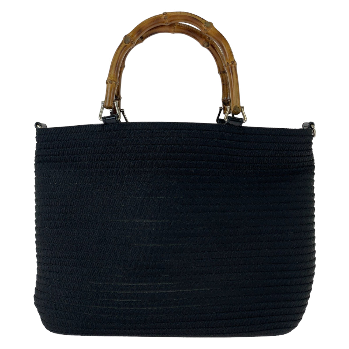 GUCCI Tote Bag 000 1998 0540 canvas Black Silver Metal Bamboo