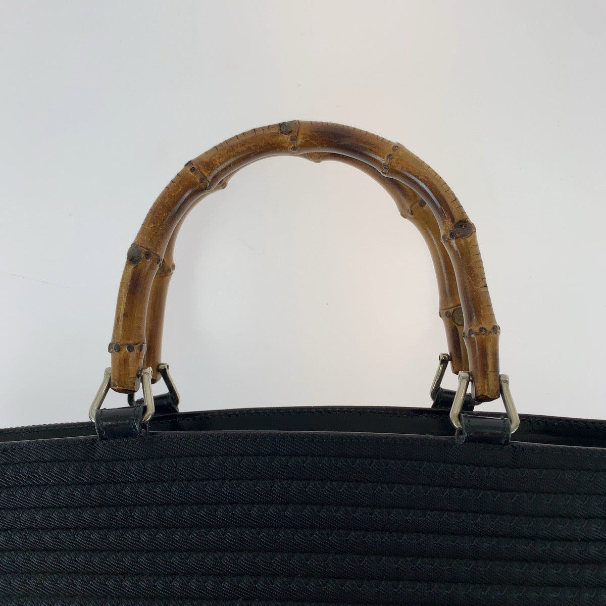 GUCCI Tote Bag 000 1998 0540 canvas Black Silver Metal Bamboo