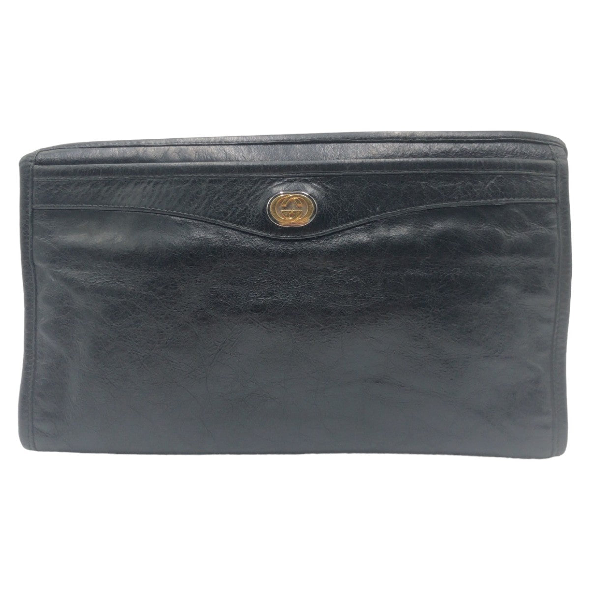 GUCCI Clutch bag leather black Interlocking